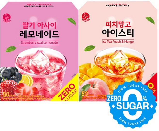 송원 제로슈가 피치망고 아이스티 50T *딸기아사이 레모네이드 50T, 250g, 5g, 1개, 50개입