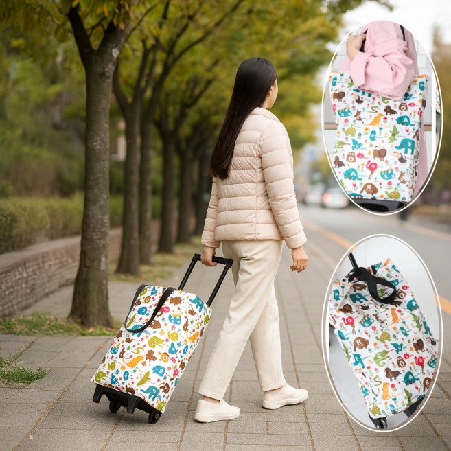 2WAY 장바구니캐리어 쇼핑 카트 시장 마트 초경량 접이식 휴대용 장보기 가방, 1개, 애니멀