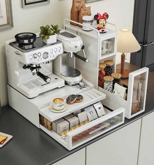 에인젤 커피머신선반 주방 수납 서랍장 슬라이딩, 아크릴-회색 소형+서랍 6분할보드