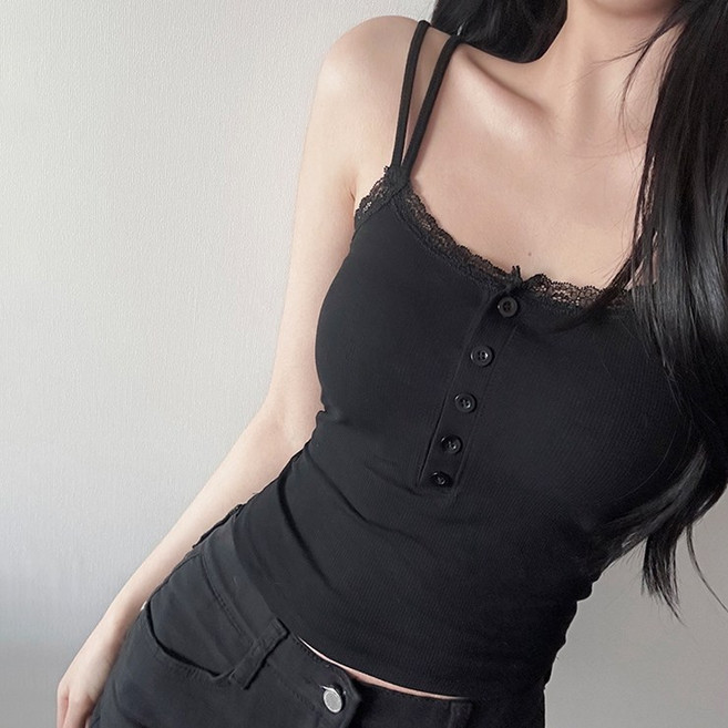 어나더뷰 2986 리민 레이스 끈나시 버튼 캡내장 민소매 슬리브리스