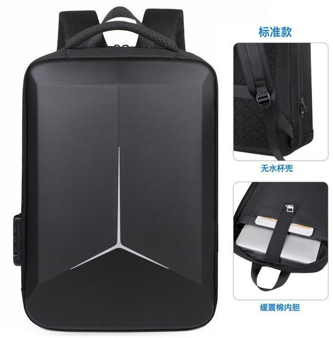 電腦包 防震 硬殼 氣囊 商務 通勤 大容量 防水雙肩包, 經典標準款 Type-c+USB充電端口, 1個