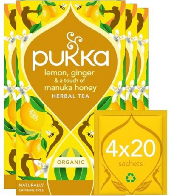 푸카 허브티 유기농 레몬 생강 마누카 꿀 20개입 6개 케이 Pukka Herbal Teas Tea Organic Lemon Ginger and Manuka Honey 20 Bag, 1개