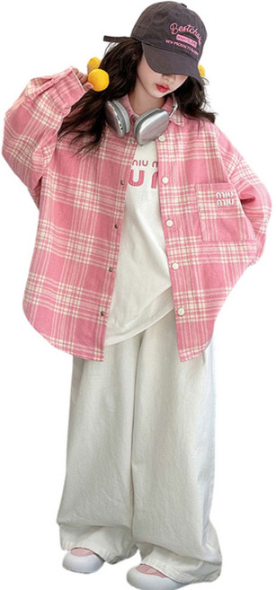 삐삐네옷가게 여아 체리핑크 체크 셔츠 자켓