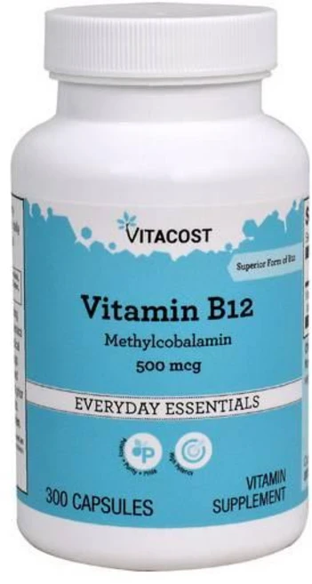 비타코스트 비타민 B-12 메틸코발라민 500mcg 캡슐 Vitacost Vitamin B12 Methylcobalamin, 1개, 300정 - 쿠팡