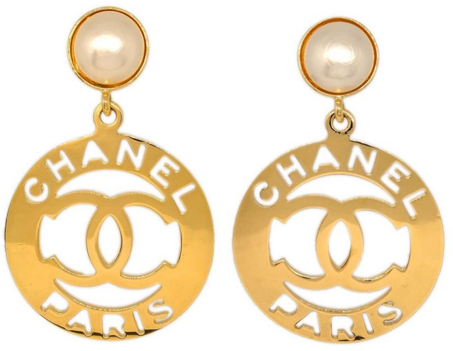 샤넬 중고 1990-2000 골드 도금 후프 이어링
