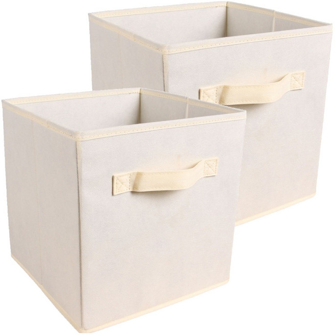 푸르른 접이식 부직포 수납박스, 베이지, 2개