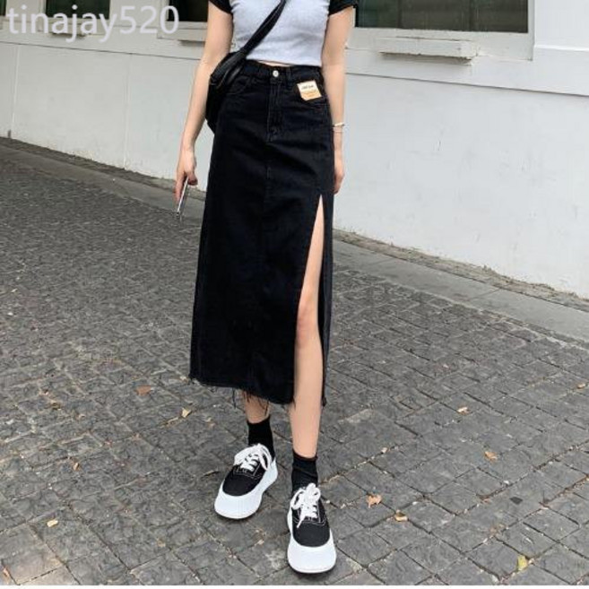遮胯大腿粗的開叉牛仔裙女夏高腰半身裙，2022新款中長款顯瘦A字裙