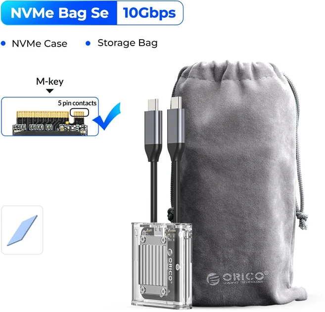 ORICO 미니 2230 M.2 SSD 케이스 NVMe 인클로저 10Gbps M.2 to USB C타입 투명 외장 어댑터 PCIe SSD용 N, 02 2230 NVMe Bag Set, 01 China Mainland