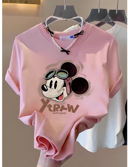 캐주얼 미키마우스 프린트 남녀공용 순면 반팔 티셔츠