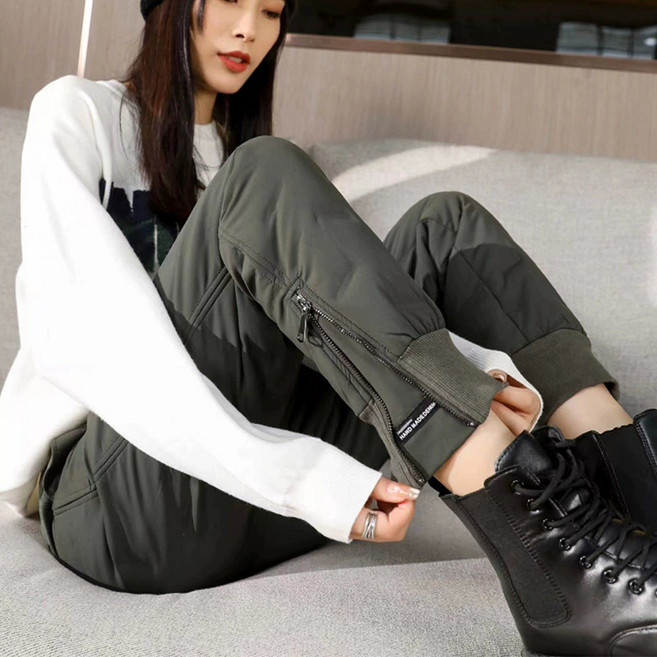 TOPMOX 여성 오리털 패딩 카고바지 조거팬츠 따뜻한 밴딩 기모바지