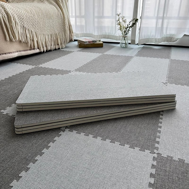 [Smtone]사계절 실내용 매트 침대 옆 조립식 폼 매트 크롤링 매트 크림색 두꺼운 포름알데히드 무함량 커스텀 커팅 가능, 10개, 그레이+연그레이