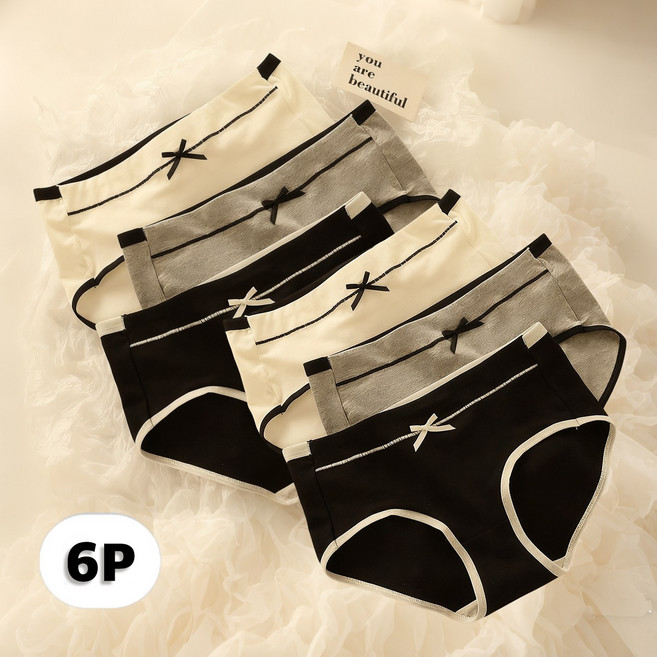 아모인 편안한 통기성 여성 면팬티 면 100% 고탄력 여성 팬티 6P
