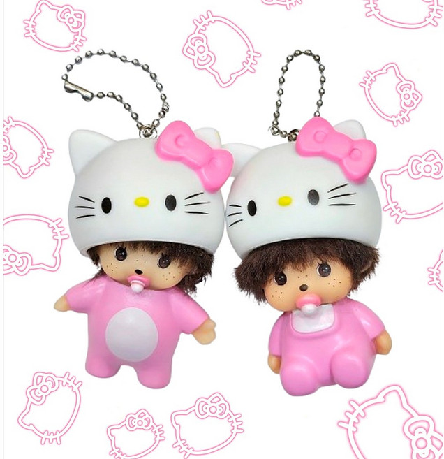 몬치치 캐릭터 키티 햇 미니 인형 키링 귀여운 판다 장식 가방 소품 포인트
