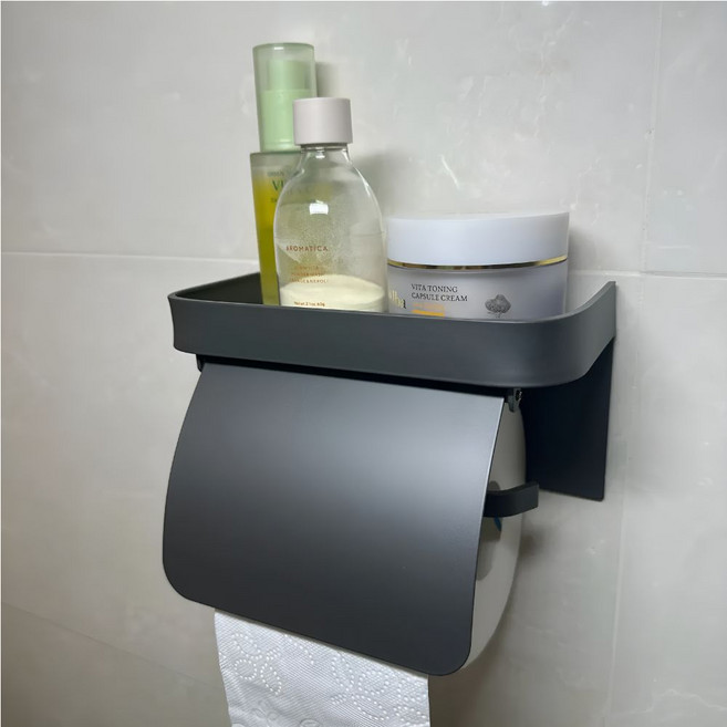 TOROHA 무타공 덮개형 선반 휴지걸이, 1개, 진 그레이