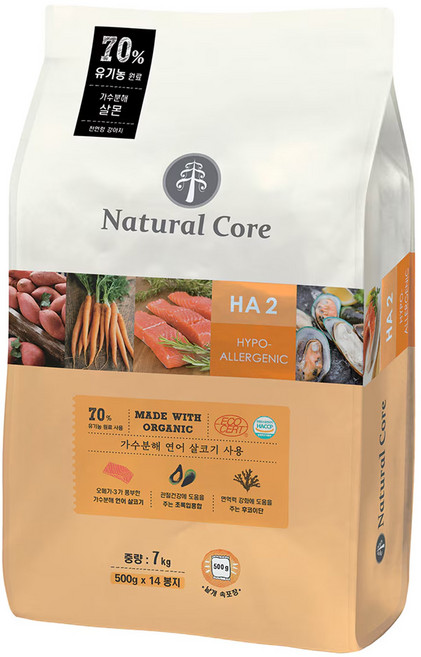 네츄럴코어 유기농 연어 애견사료 7kg 코스트코, 네츄럴코어 유기농70% 연어 강아지사료 7kg - 추천, 1개