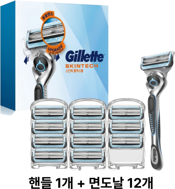 질레트 스킨텍 매뉴얼 면도기 핸들1입 + 면도날12입, 1세트