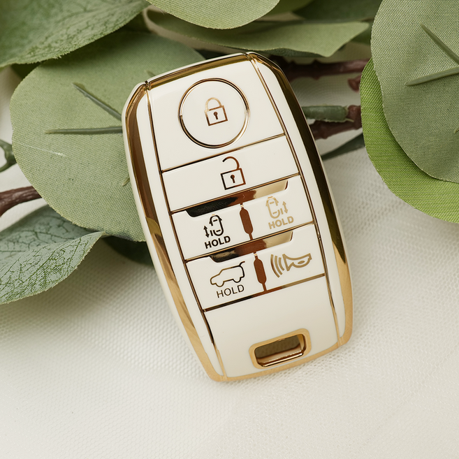 바이어블 기아 호환 차량용 TPU 풀커버 키케이스 키홀더 키커버 / 올뉴 모닝 레이 쏘렌토 K3 K5 K7 스포티지 쏘울 모하비, 11. 6버튼 A4타입 (VA-TA53), 화이트골드