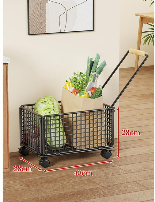 折疊購物車 買菜拉車 伸縮菜籃車 貨物推車, 1個, 黑色中號