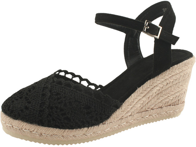 에스파듀 수제화 레이스 웨지힐 하이힐 샌들