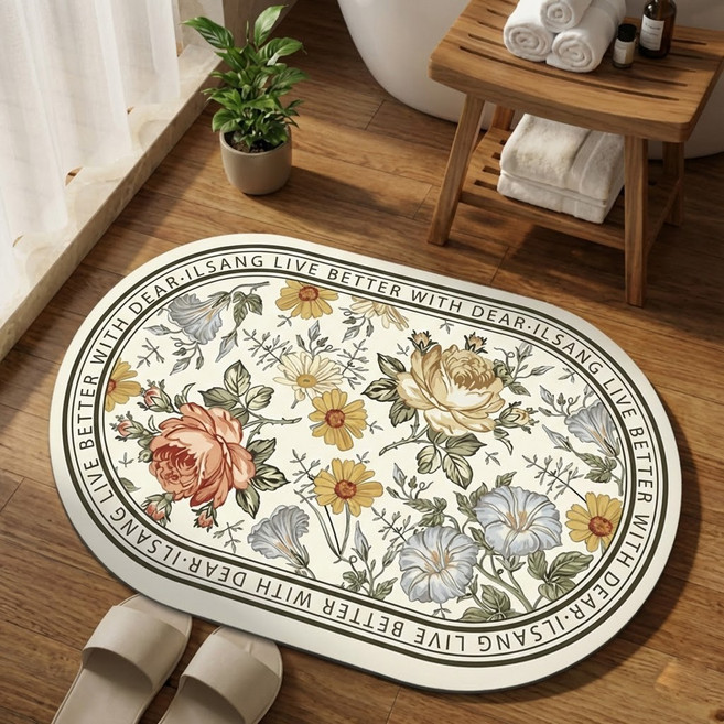 빨아쓰는 규조토 발매트 소프트 주방매트 북유럽풍, 1개, 작약