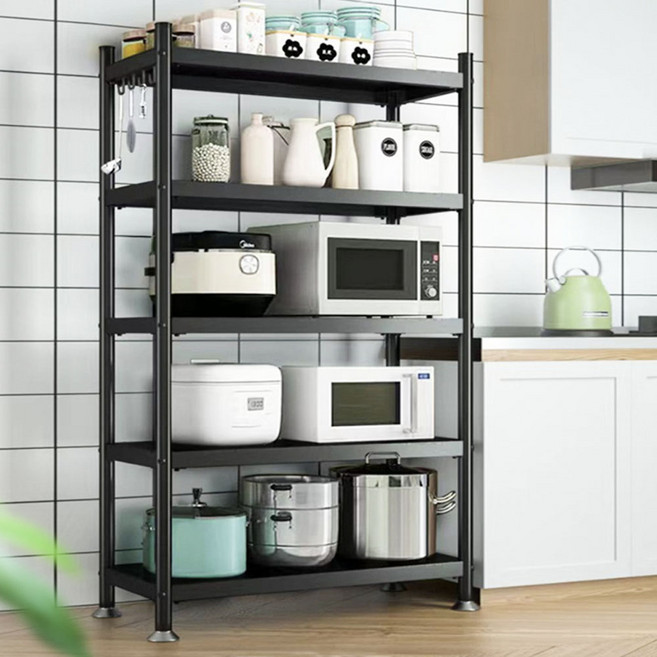 유민플러스 전자렌지 다용도 수납장 선반, 5단, 블랙
