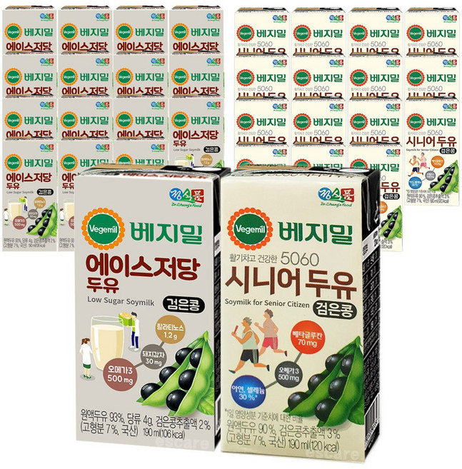 베지밀 시니어 + 에이스 저당 검은콩 두유, 190ml, 32개