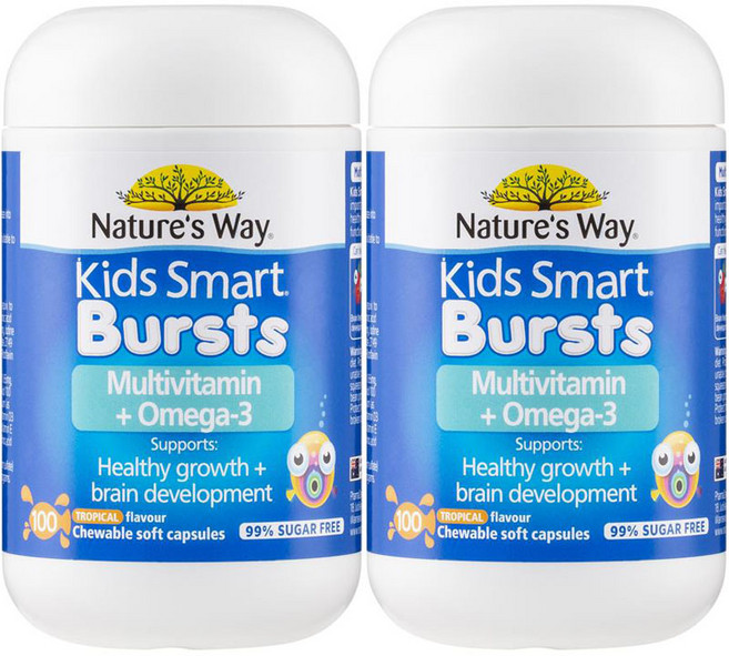 네이쳐스웨이 키즈 스마트 버스츠 무설탕 멀티비타민 + 고농축 DHA 오메가3 피쉬오일 100캡슐, 2개, 100정