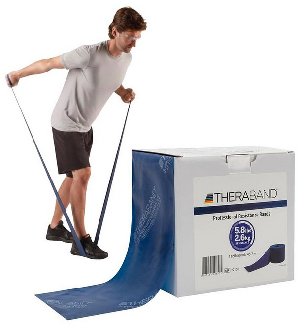 THERABAND 저항 밴드 45.2m(50야드) 롤 헤비 그린 논 라텍스 전문 탄성 밴드 상체 및 하체 운동 물리 치료 필라테스 및 재활용 디스펜서 박스 레벨 4, Latex, Blue | Extra Heavy