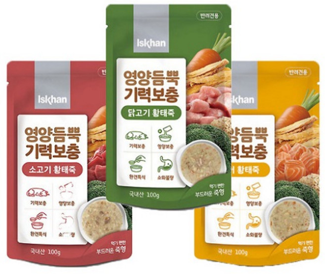 와와펫 이즈칸 독 영양듬뿍 기력보충 닭고기 소고기 연어황태죽, 100g, 30개