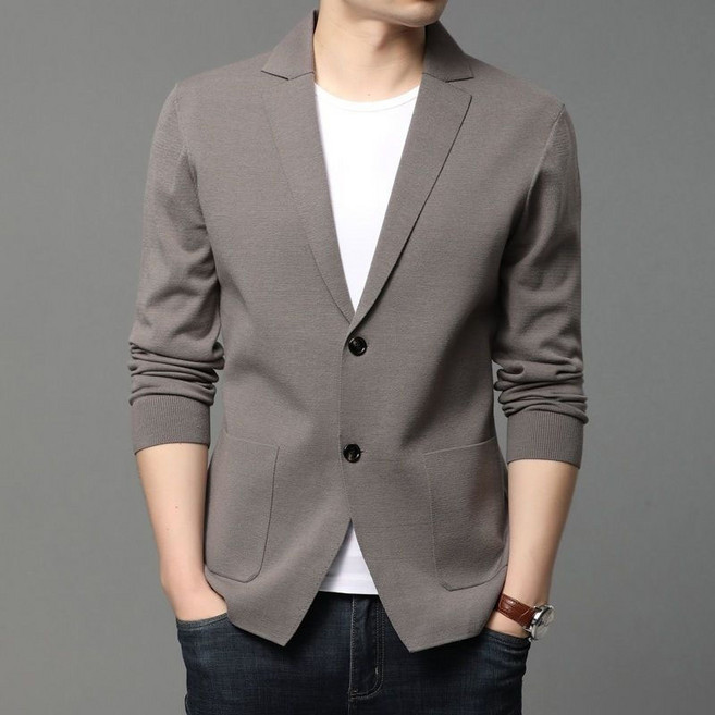 AOKADA 남성 봄 정장 니트 가디건 무지 단색 비즈니즈 주머니 슬림핏 기팔 아우터