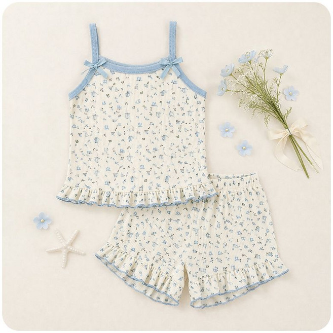 여아 리본 나시 실내복 세트 100-130 잠옷 파자마 여름용