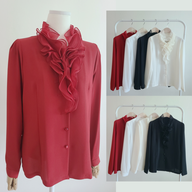 55-99 프릴 블라우스 셔츠 남방 중년여성 합창복 단체복 쉬폰 댄스복 빅사이즈 엄마옷