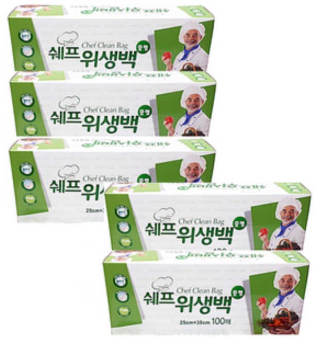 쉐프 위생백 25 x 35 cm 100p, 중(M), 100개입, 5개