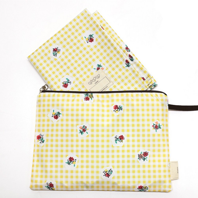 세맘스 양면방수 피크닉 매트 + 파우치 세트, 옐로우스위트플라워
