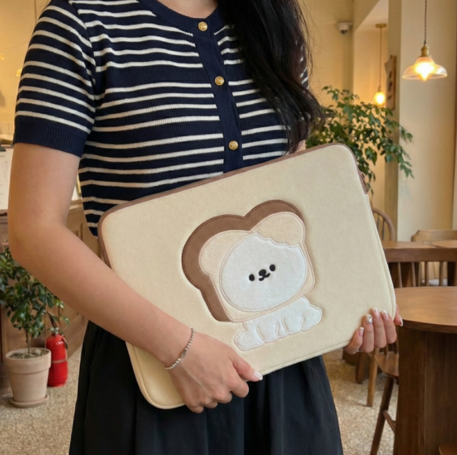 웨이백홈 14인치 16인치 노트북 파우치, 1개, 화이트 빵강아지