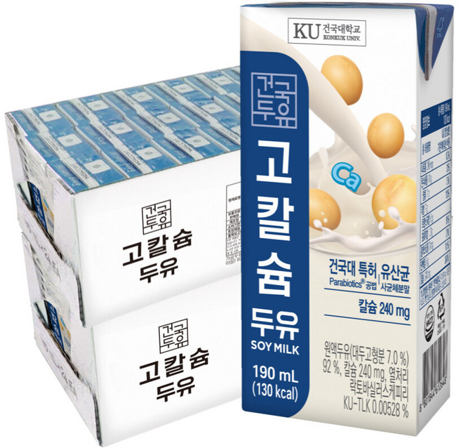 건국대학교 건국두유 고칼슘 두유 48팩/유산균 함유, 190ml, 48개