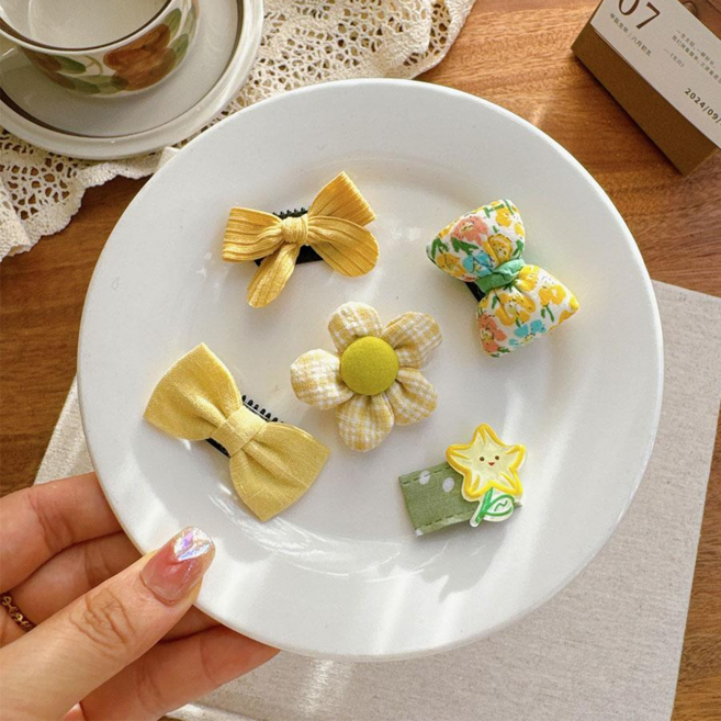 크레용펫 강아지 빗살핀 5종 세트 머리핀 리본핀 삔 악세사리 4color, 1개, 머리핀세트-써니옐로우