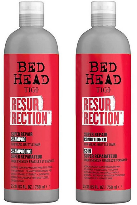 Bed Head by TIGI Resurrection 슈퍼 리페어 샴푸 여행용 미니 - 건조하고 부서지기 쉬운 손상된 모발을 위한 리페어링 샴푸 수분과 영양이 추가됨 74., 25.36 Fl Oz (Pack of 2), 1