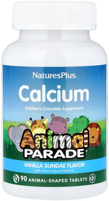 NaturesPlus Animal Parade® 칼슘 어린이용 츄어블 보충제 바닐라 선데 맛 동물 모양 90정 NaturesPlus (네이처스플러스), 1 - 쿠팡