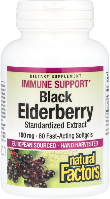 Natural Factors 블랙 엘더베리 100mg 빠른 작용 소프트젤 60정, NaturalFactors블랙엘더베리100mg빠른작용소, 1개 - 쿠팡