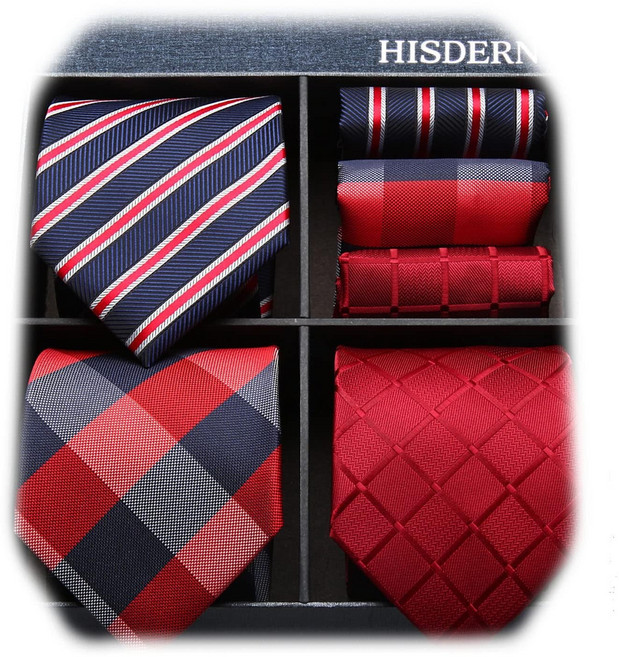 [HISDERN] 넥타이 3종세트 웨딩 레드넥타이 치프 남성 스타일리시 비즈니스 브랜드 선물 어버이날 T3-01, 상세페이지 참조