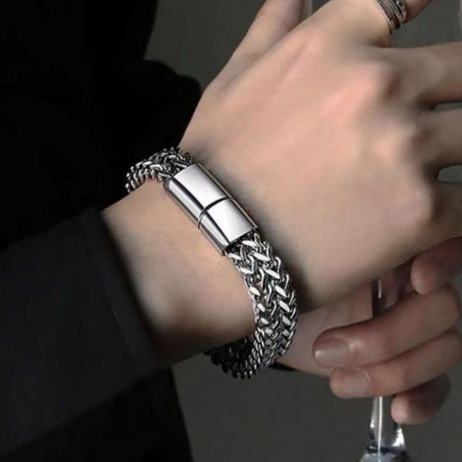 남성 써지컬스틸 볼드 자석 체인 팔찌