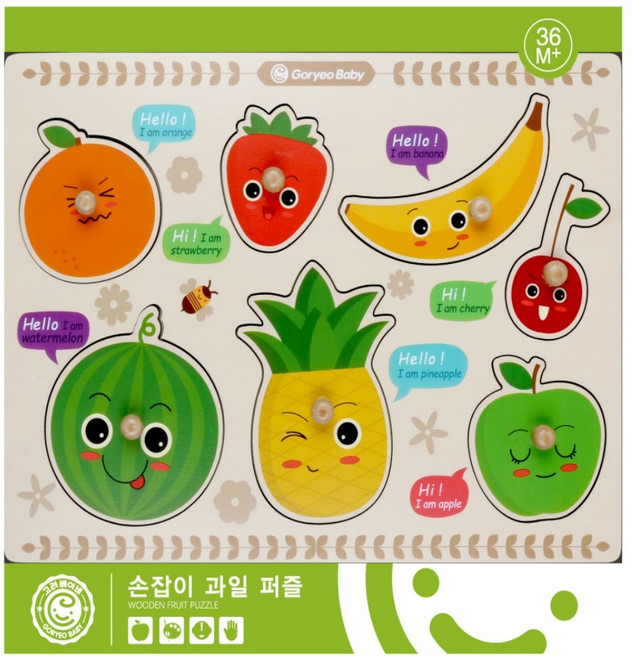 고려베이비 두돌 과일 꼭지 원목 퍼즐 소근육 장난감, 1개