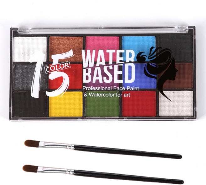 15색일반 페이스페인팅물감 수용성 메이크업 브러쉬 세트, 1개