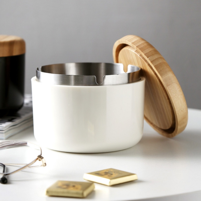 커버원 스테인리스 담배 연기 냄새 차단 뚜껑 재떨이, 1개, 화이트