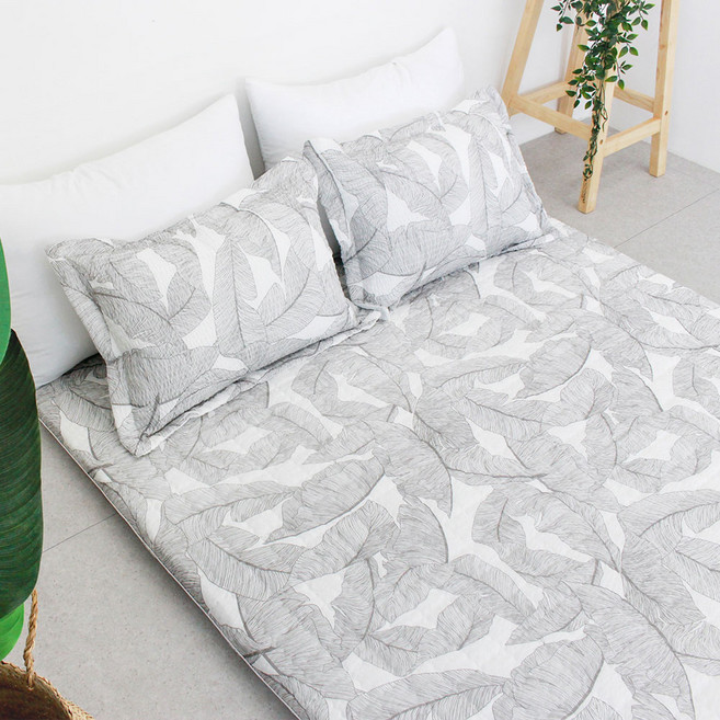 아르떼베딩 미끄럼방지 요커버+요솜 시어서커 시원한 여름요매트 싱글/더블/퀸, 리프_그레이, 8cm