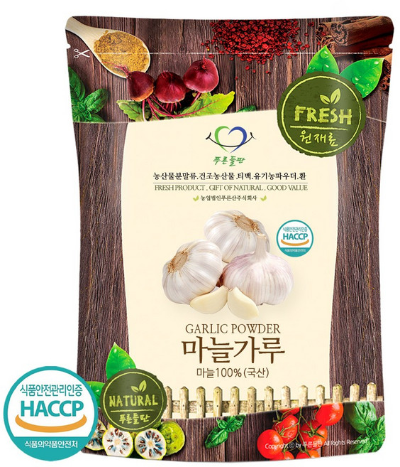 푸른들판 국산 마늘 분말 가루 100% 갈릭 파우더 조미료 향신료 HACCP 인증, 1개, 500g