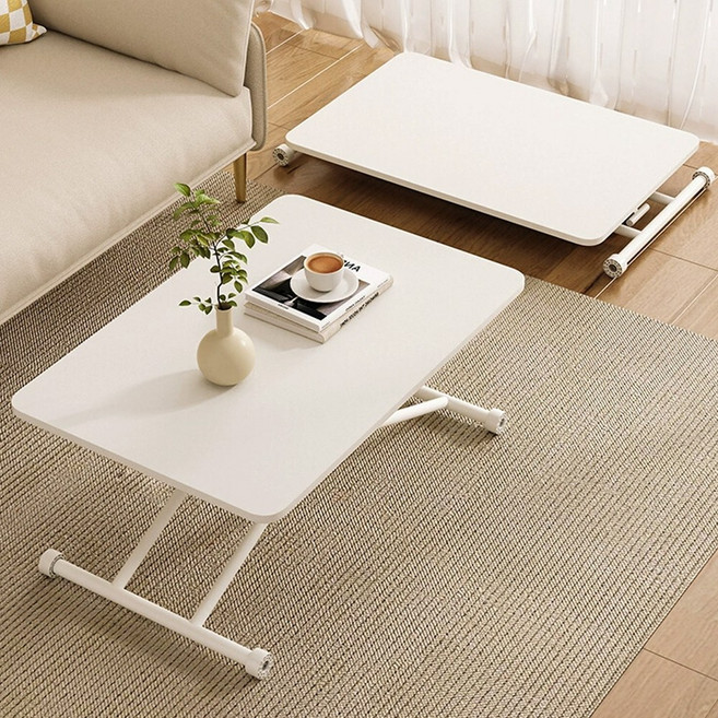 하루꿈 접이식 높이조절 테이블 쇼파 다용도 티테이블 거실 식탁 책상 탁자, 화이트