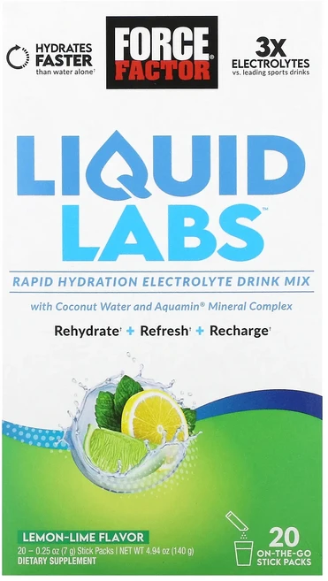 효과가 좋은 Force Factor Liquid Labs™ 빠른 수분 공급 전해질 드링크 믹스 레몬-라임 스틱팩 20개 각 7g(0.25oz) 최저가격, ForceFactorLiquidLabs빠른수분공급전해질, 72g - 쿠팡