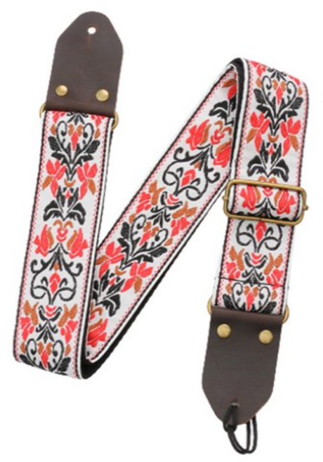 코네임 자수 일렉 베이스 통기타 어깨 멜빵 끈 스트랩 화이트 3W173, 2개